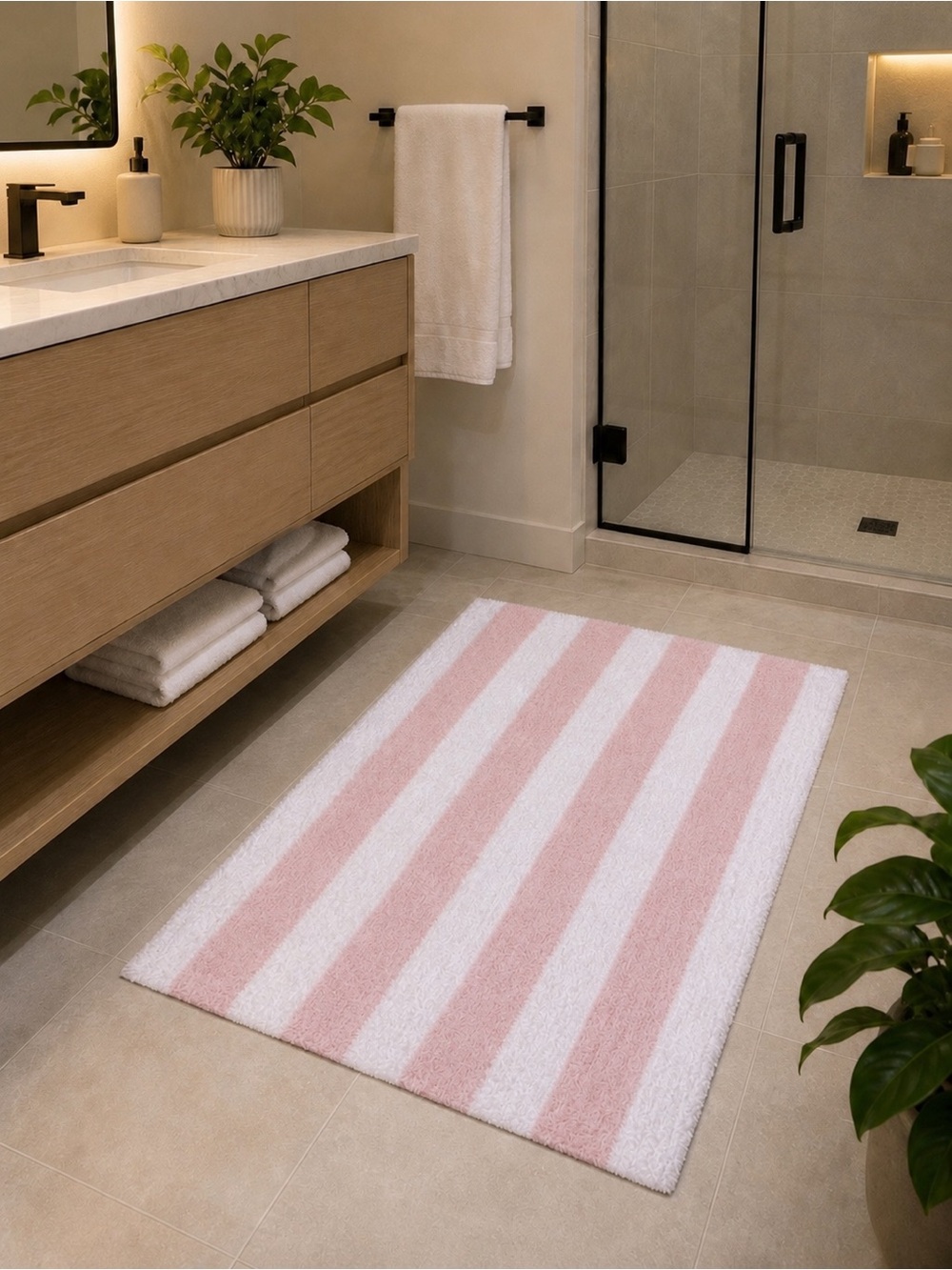 Kate Spade New York Pink & White Striped Bath Rug
